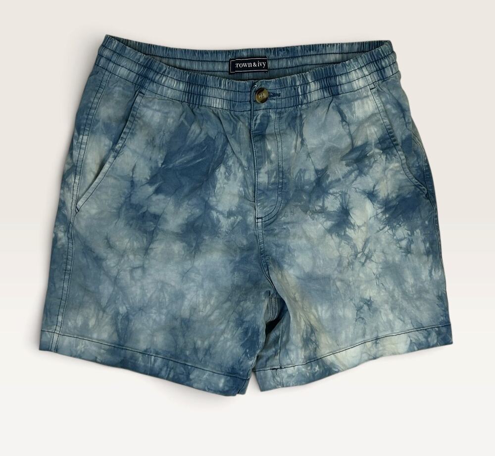 Crown & Ivy Men's Small Tie-Dye Chino Shorts Blue Elastic Waist Drawstring